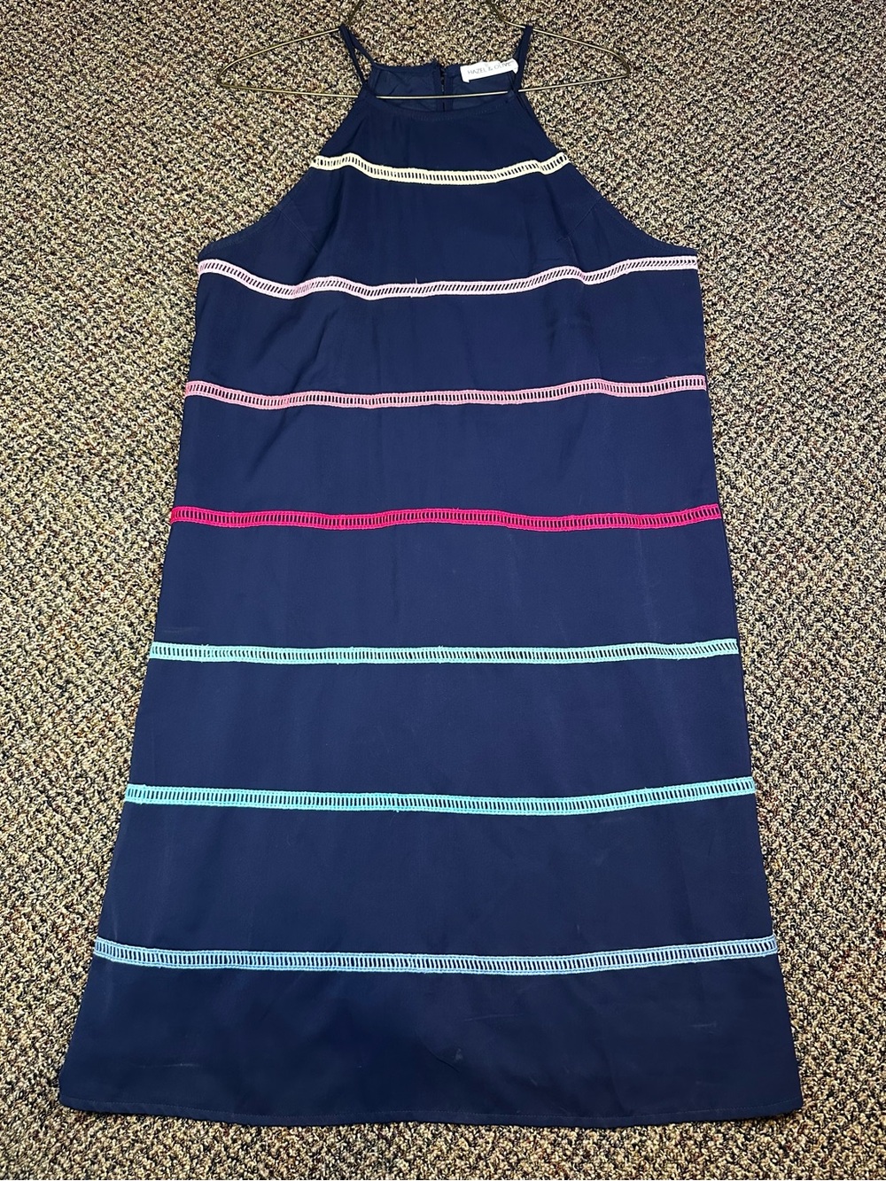 Navy Halter Dress with Multicolor Stripes